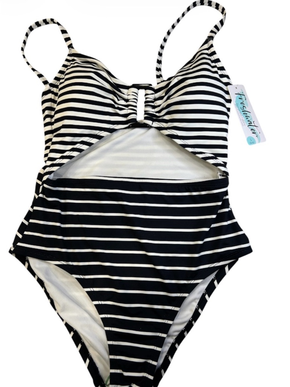 Freshwater Black & White Stripe One-Piece Swimsuit with Cutout